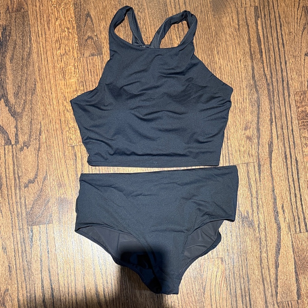 Athleta Black High-Neck Tankini Top with High-Waist Bottom